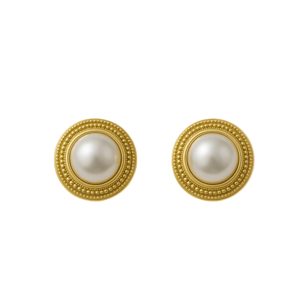 Bezel Pearl Studs