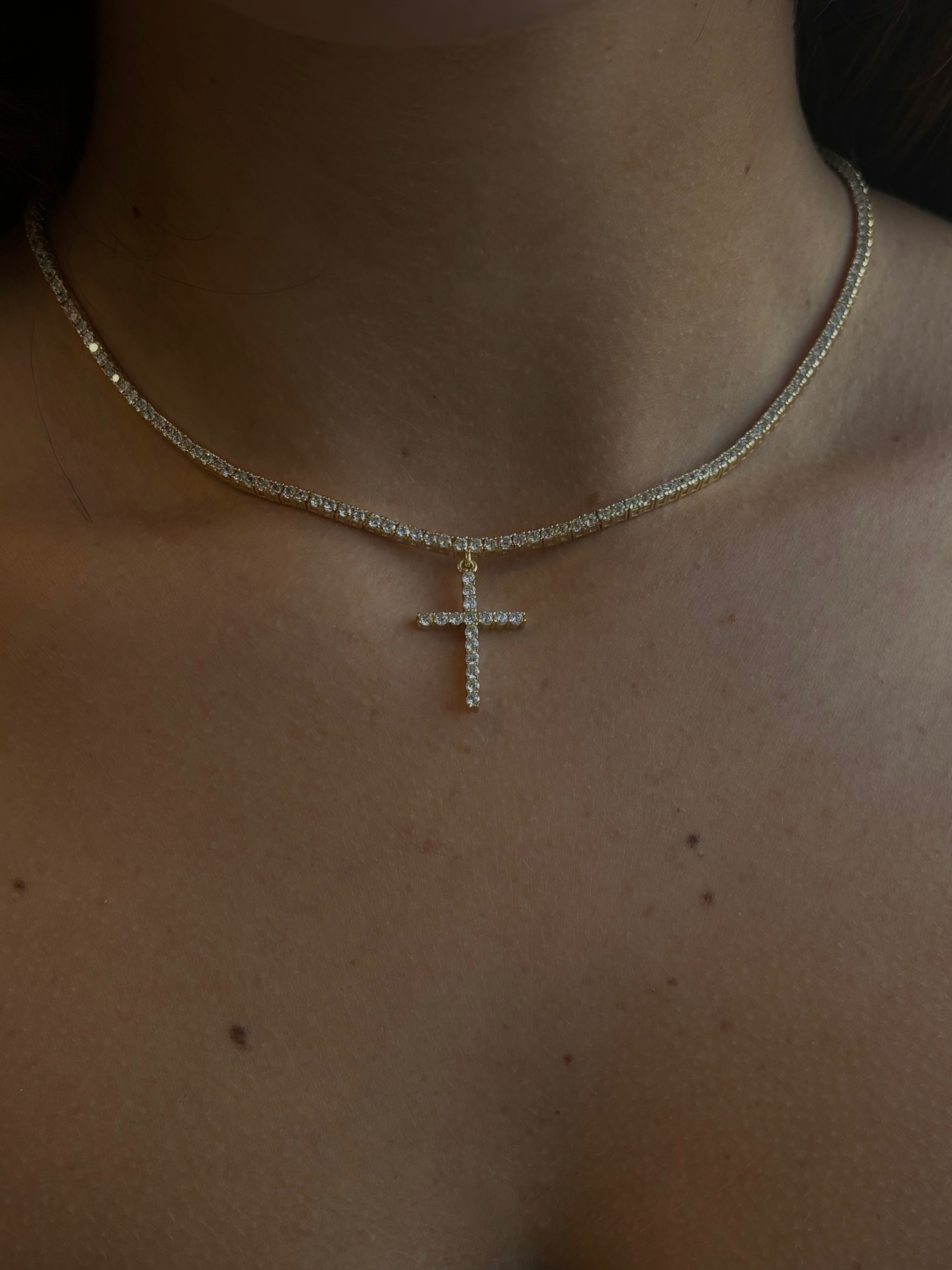 Iced Cross Tennis Necklace