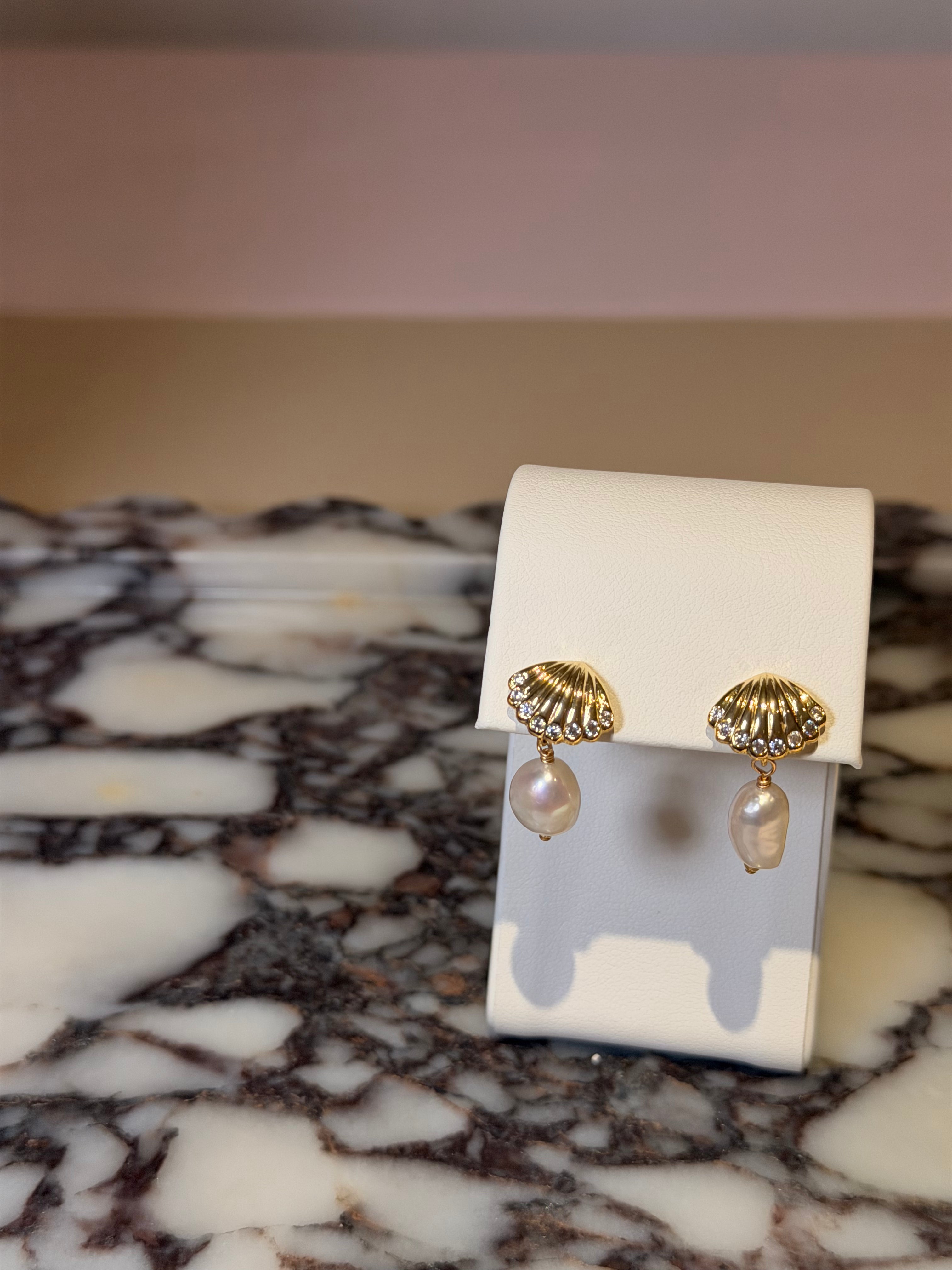 Shell &amp; Pearl Drop Earrings