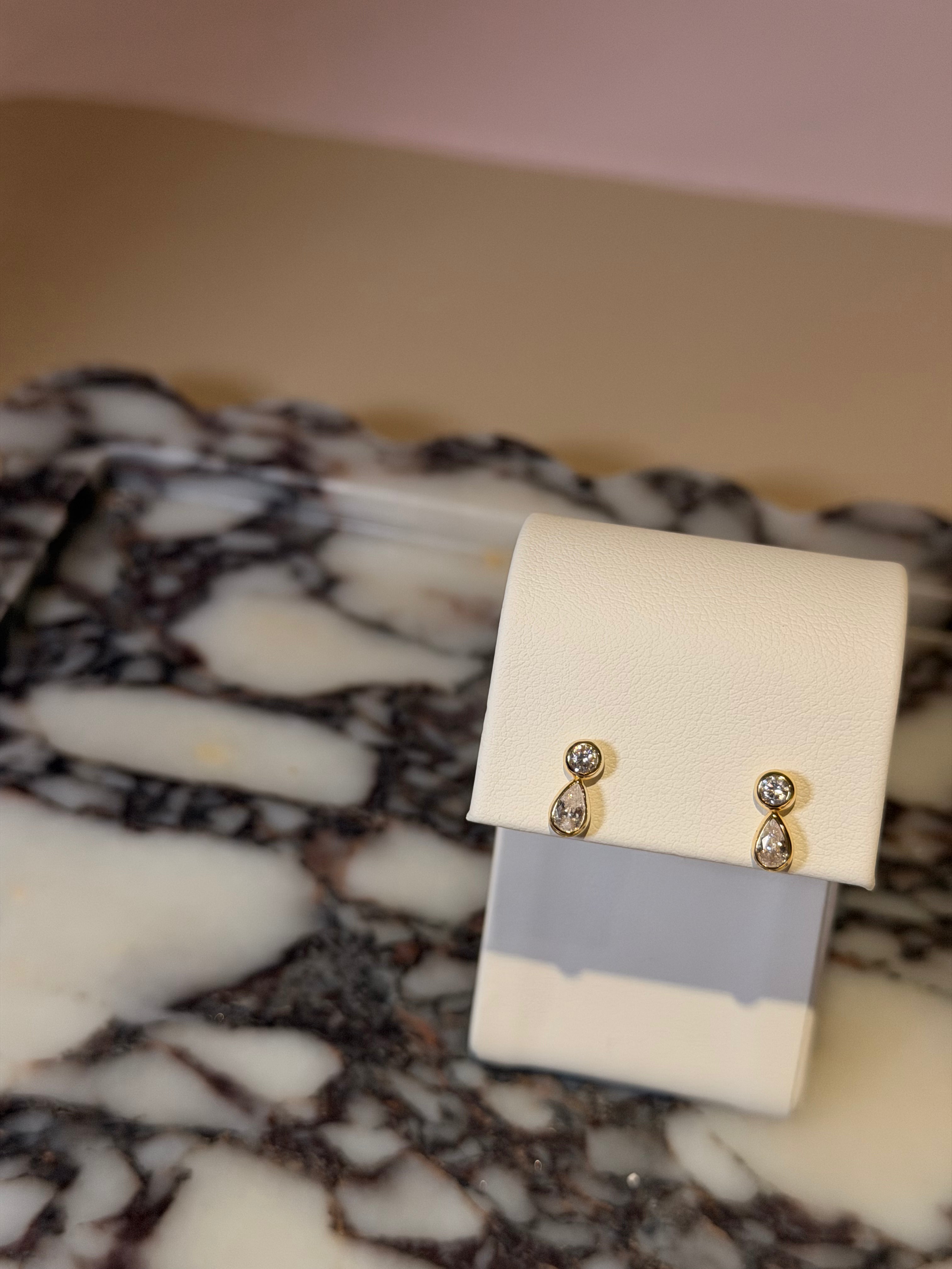 Cubic Bezel Teardrop Studs