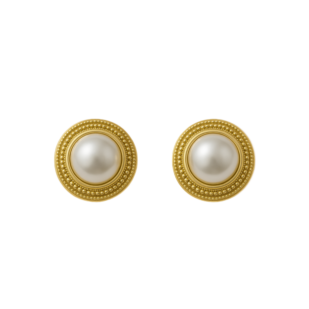 Bezel Pearl Studs