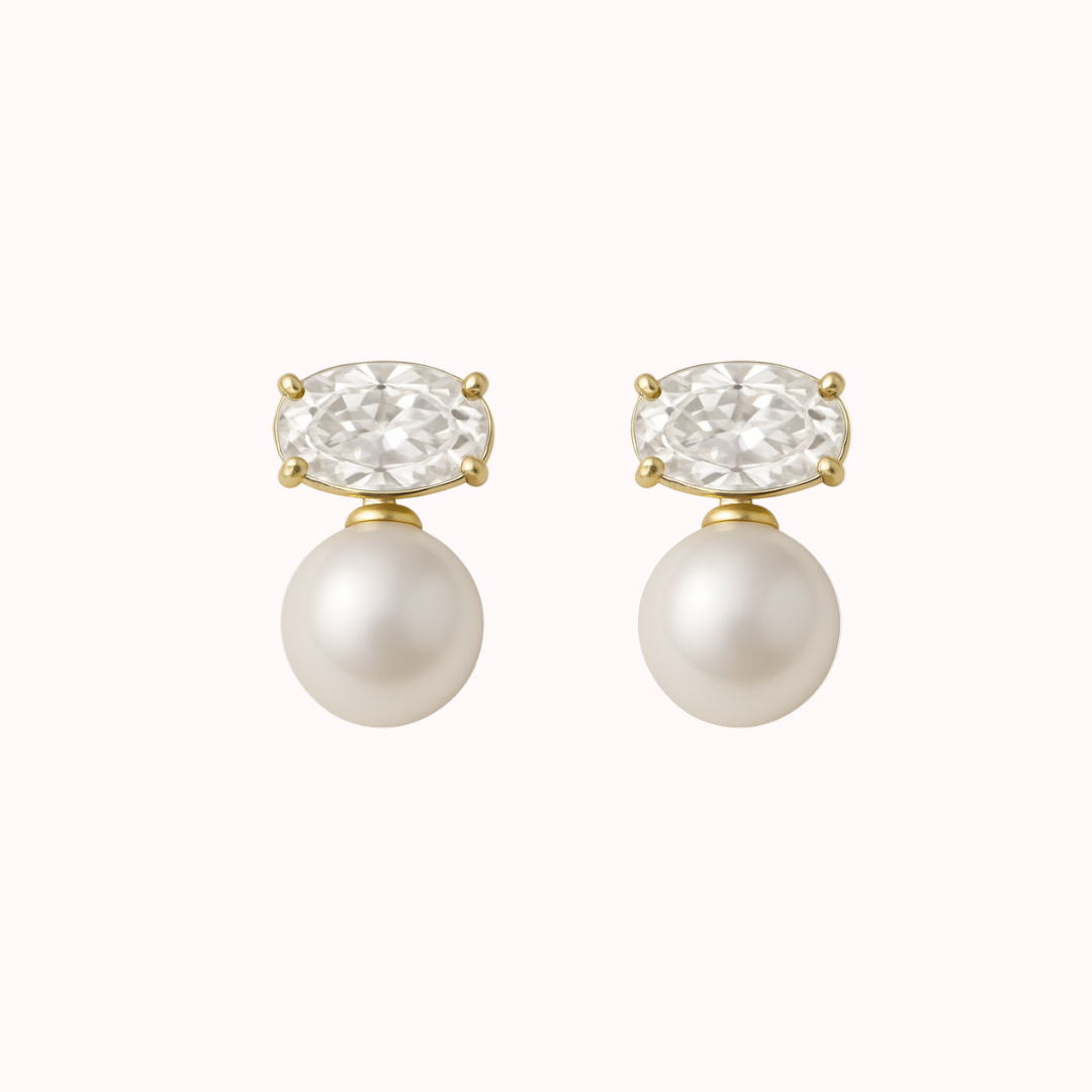 Oval Pearl Studs