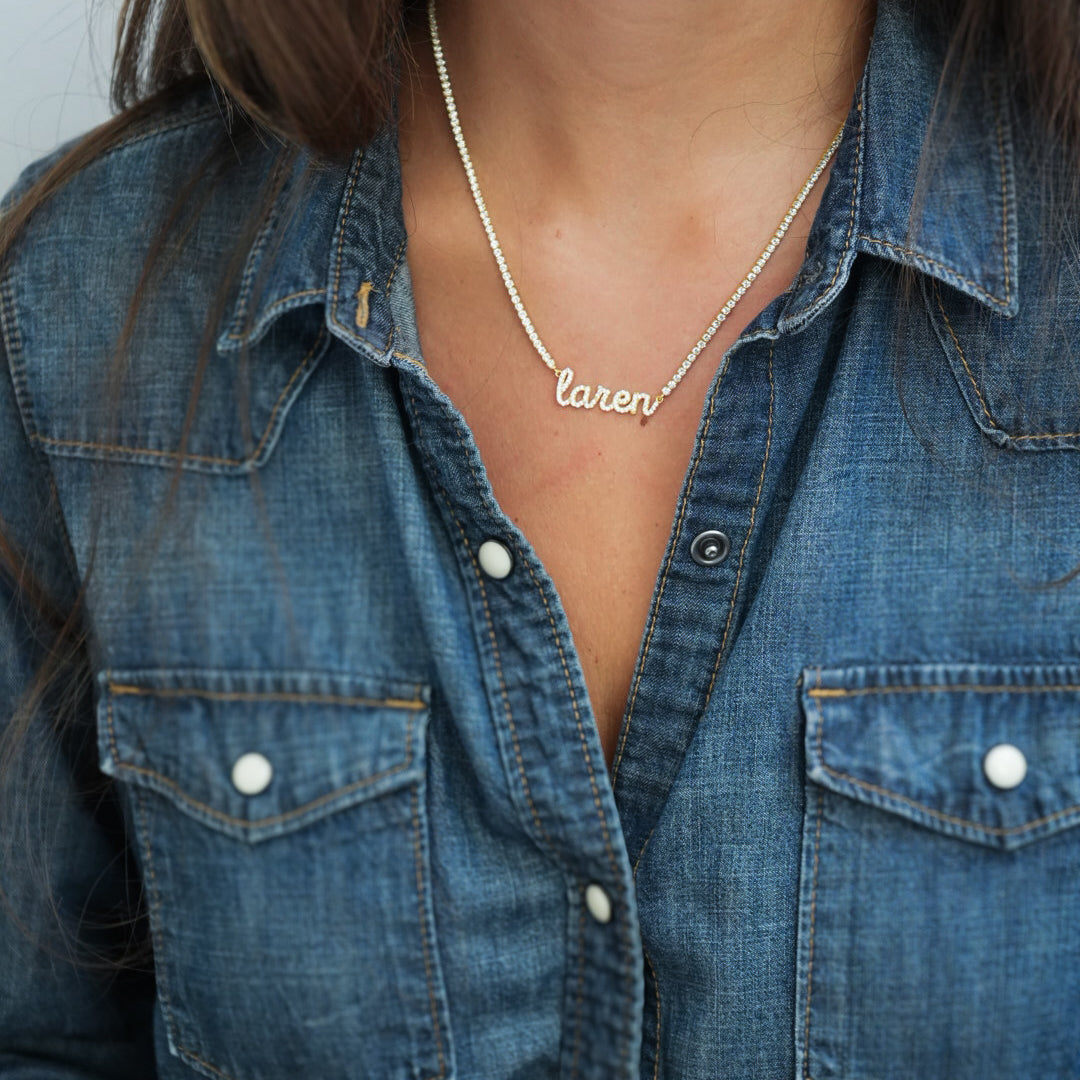 Tennis Baby Script Name Necklace
