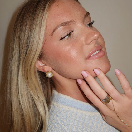 Bezel Pearl Studs